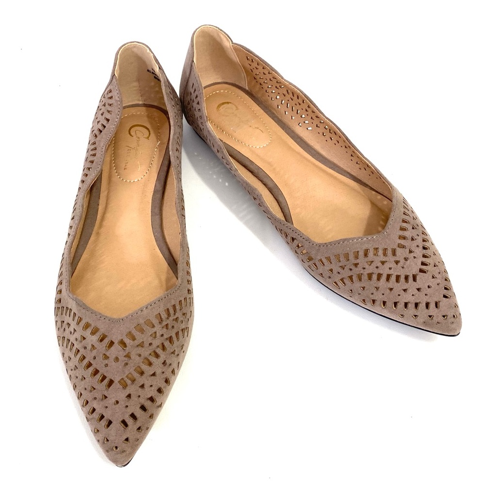 Pointed Laser-Cut Taupe Flats for Women